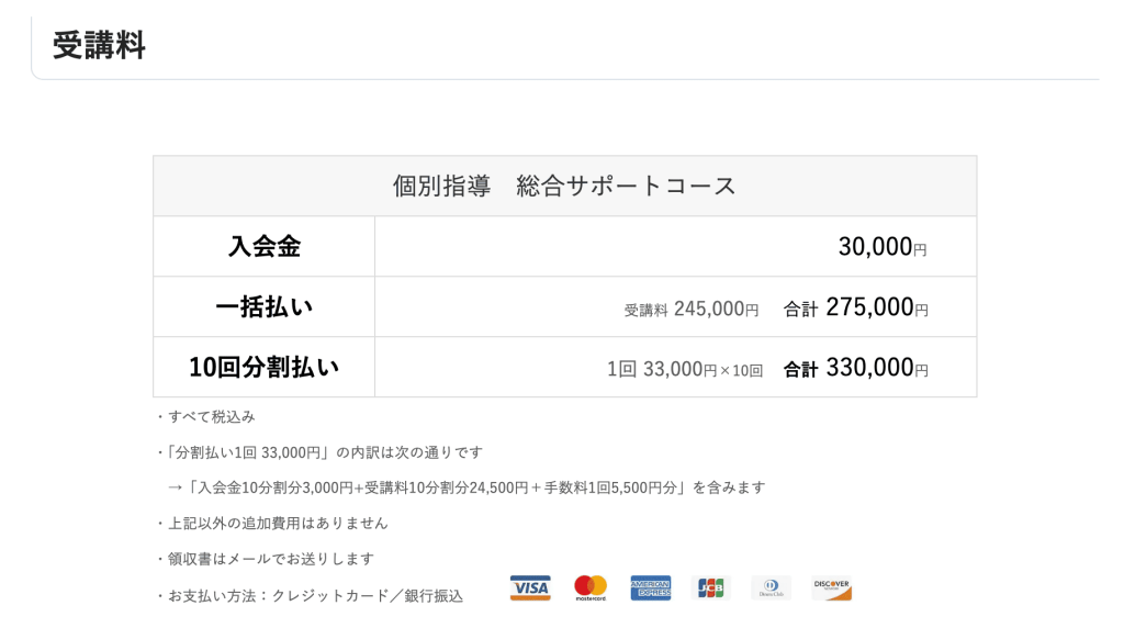 内定スタート面接塾の2026年時の料金は合計33万円