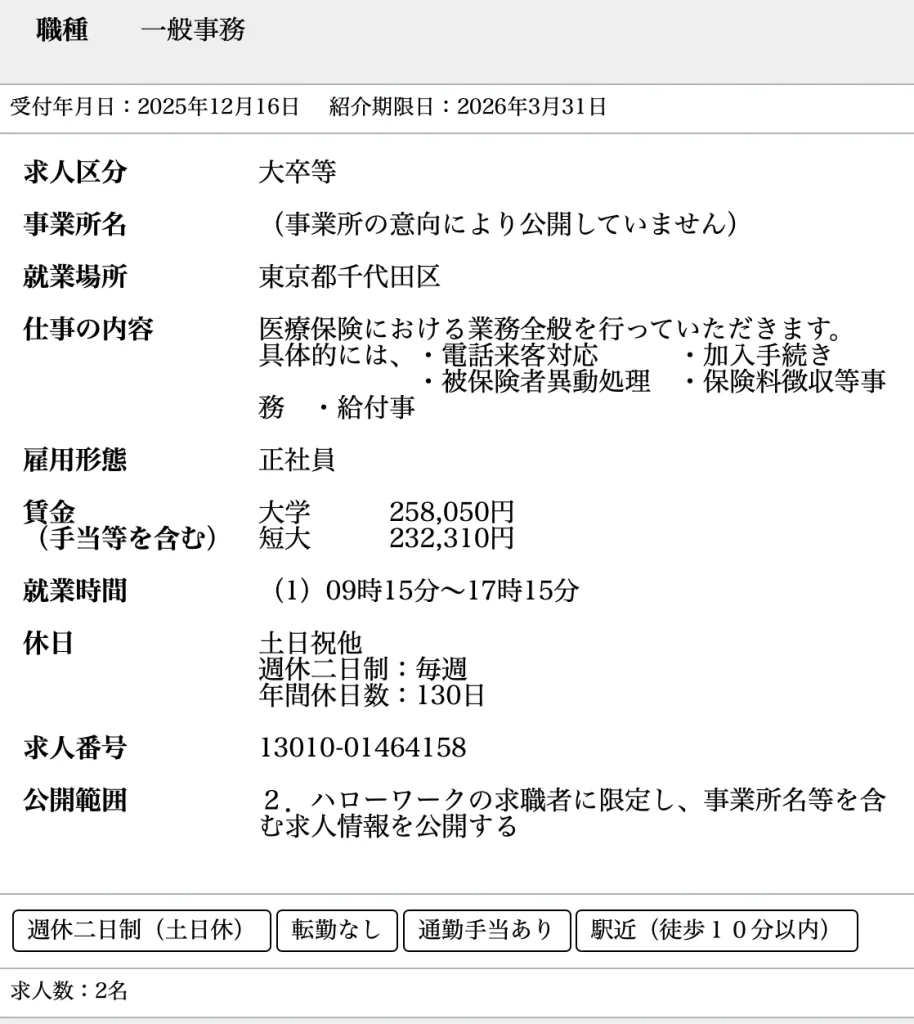 東京都の大卒向け一般事務のハローワーク掲載の求人